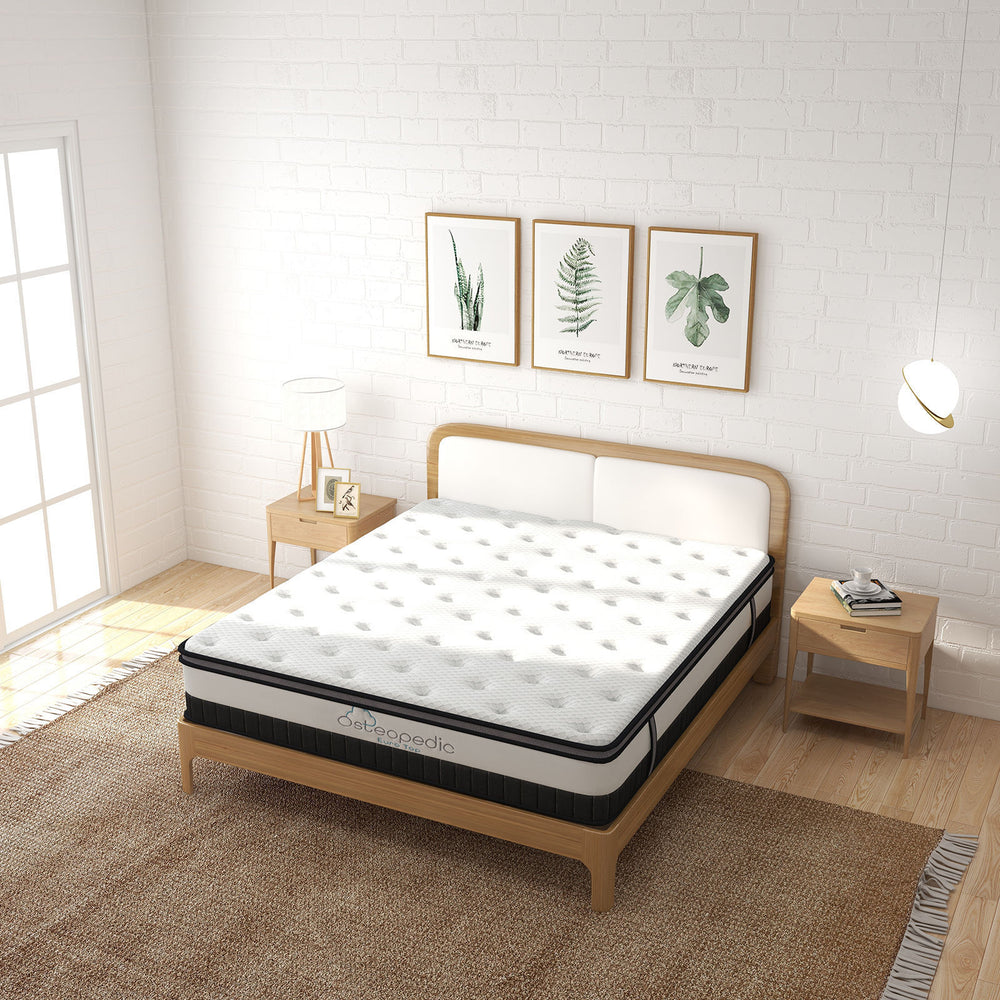 Osteopedic Euro Top Mattress Pocket Spring Medium EuroTop Hybrid Design Bed Queen White