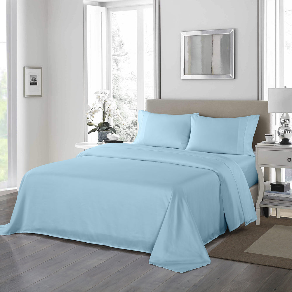 Royal Comfort 1200 Thread Count Sheet Set 4 Piece Ultra Soft Satin Weave Finish King Sky Blue