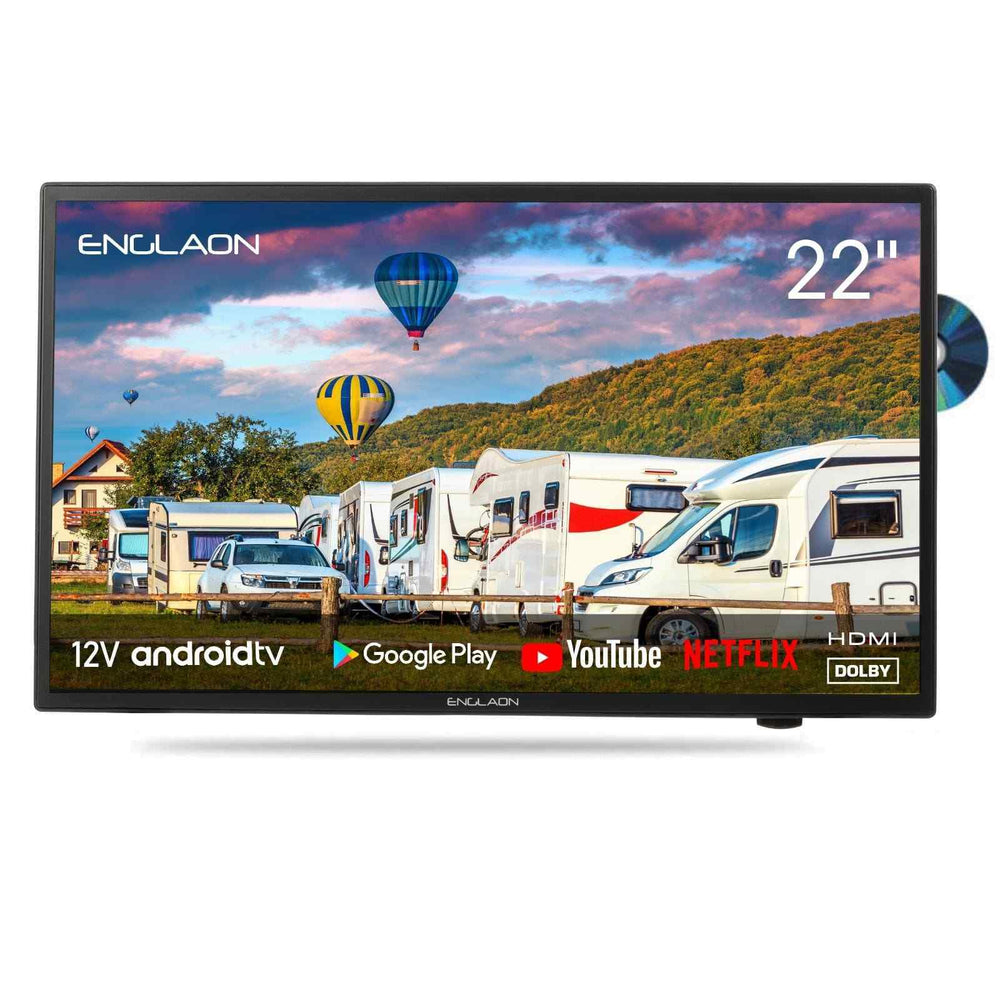 ENGLAON 22&#39;&#39; Full HD Smart 12V TV With Built-in DVD Player &amp; Chromecast &amp; Bluetooth Android 11