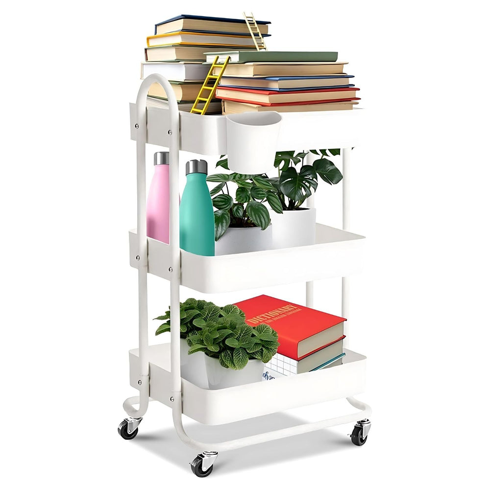 EKKIO 3 Tier Multipurpose Steel Frame Kitchen Storage Rack Organiser Trolley Cart - White