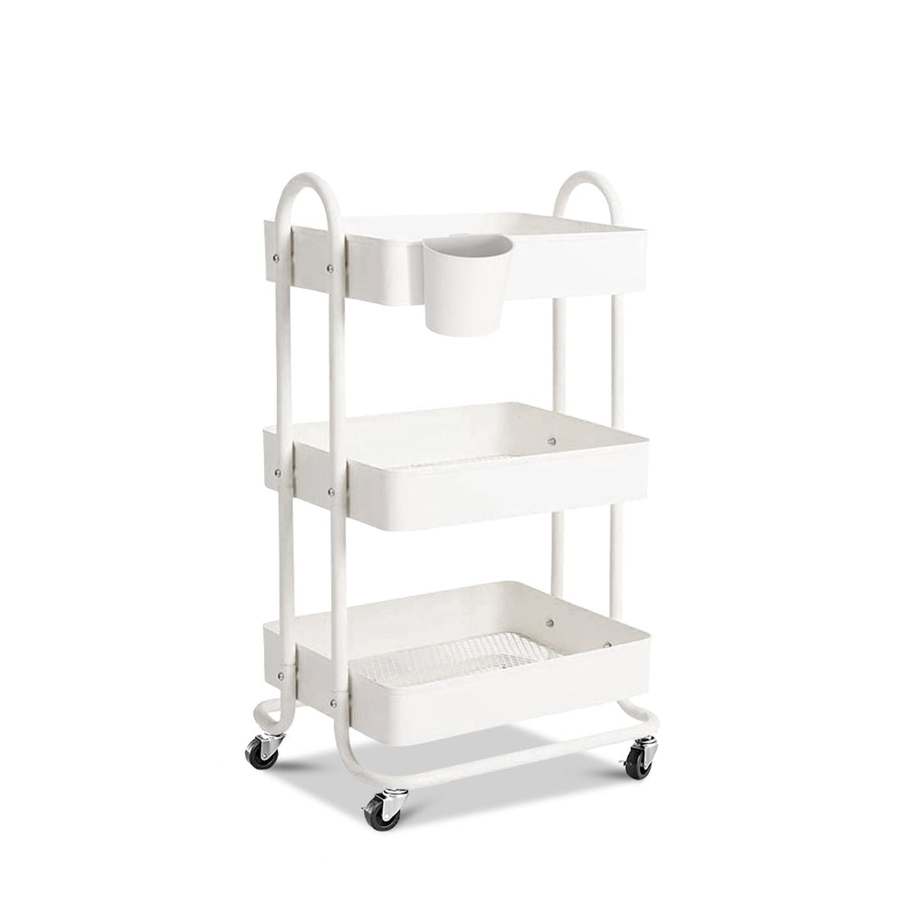 EKKIO 3 Tier Multipurpose Storage Shelf Utility Cart Kitchen Trolley White