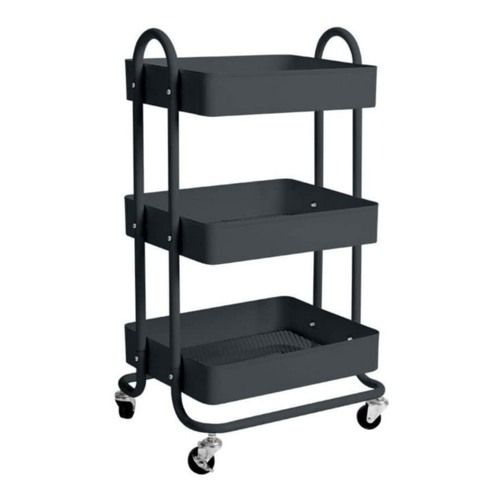 EKKIO Kitchen Trolley Cart 3 Tiers Storage Rack Steel Shelf Organiser Wheels Black
