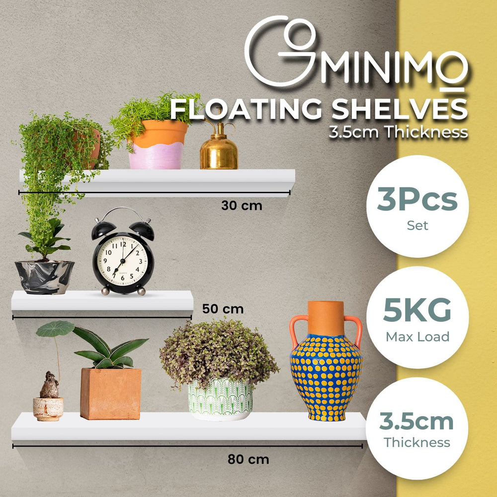 EKKIO Floating Shelf Set of 3 DIY Easy to Set up Space Saving White