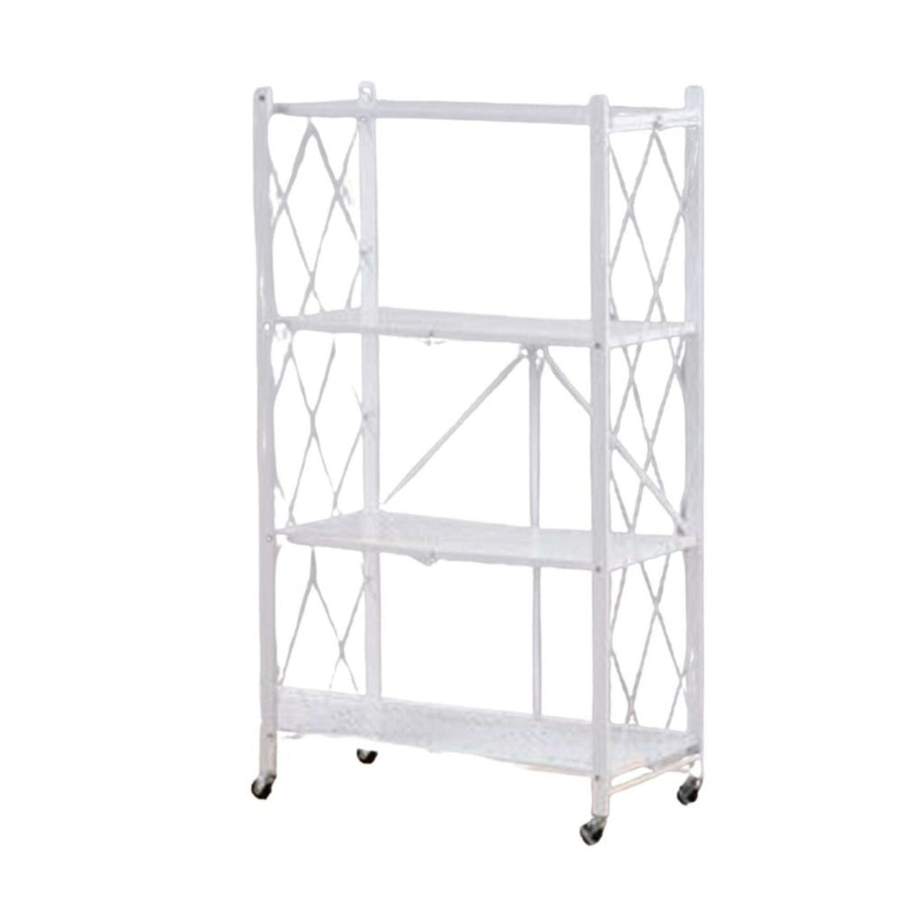 EKKIO 4 Tier Foldable Storage Shelf Display Rack Bookshelf Shelves Wheel Collapsible White