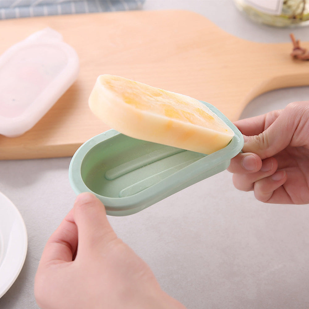 Fasola  Cartoon Shape Ice Cream Mold Food Grade Silicone With Lid Pineapple Model Olive Green 8.4*14*2.3cmx2pack