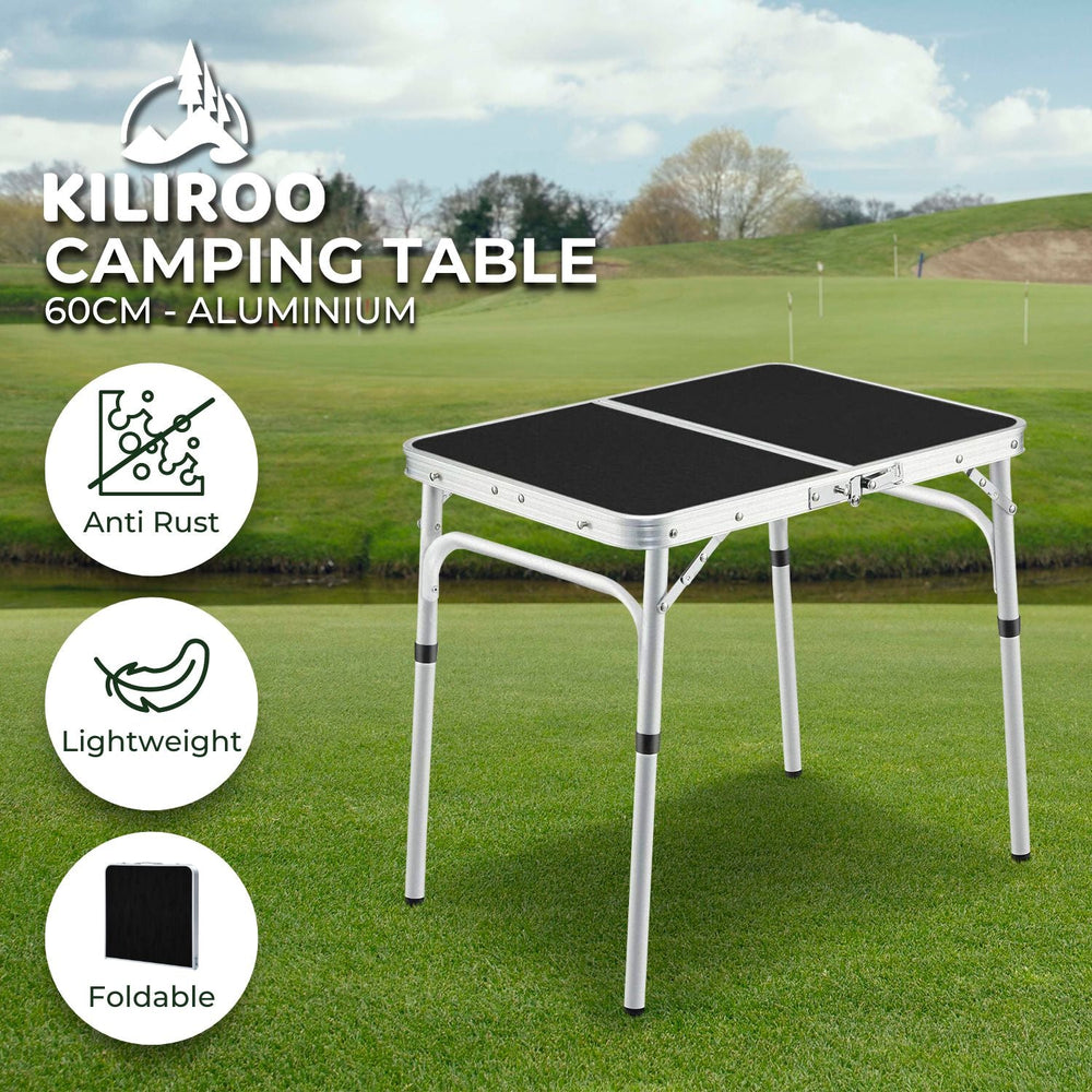 Kiliroo Folding Aluminium Camping Table Portable Outdoor Picnic Desk 60cm Black