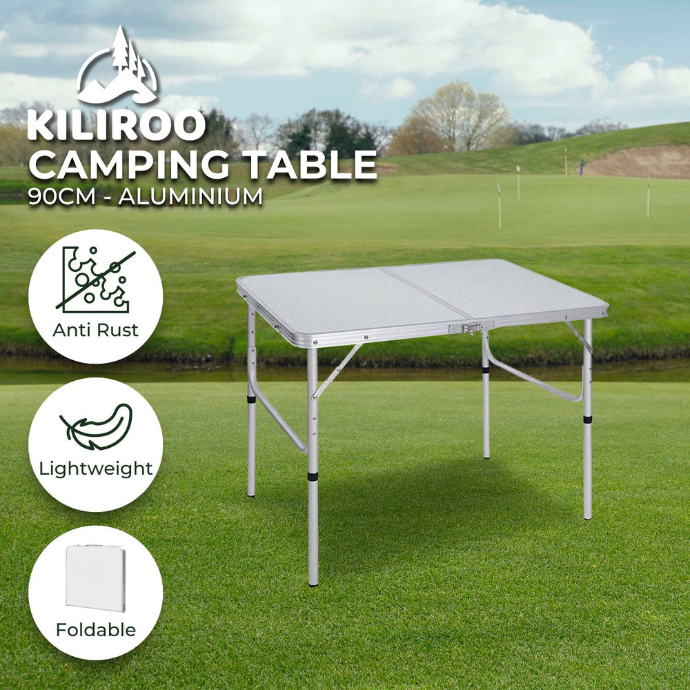 Kiliroo Folding Aluminium Camping Table Portable Outdoor Picnic Desk 90cm Silver