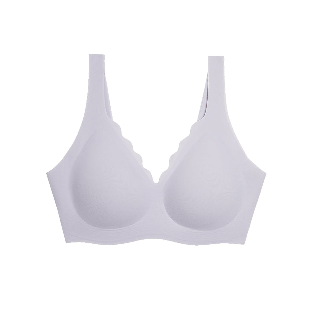 Ubras Deep V Ruffle Neck Women&#39;s 18-Hour Ultimate Lift &amp; Support Wireless Full-Coverage Bra Bra Tank Top Style in Soft Grey Purple X1pack