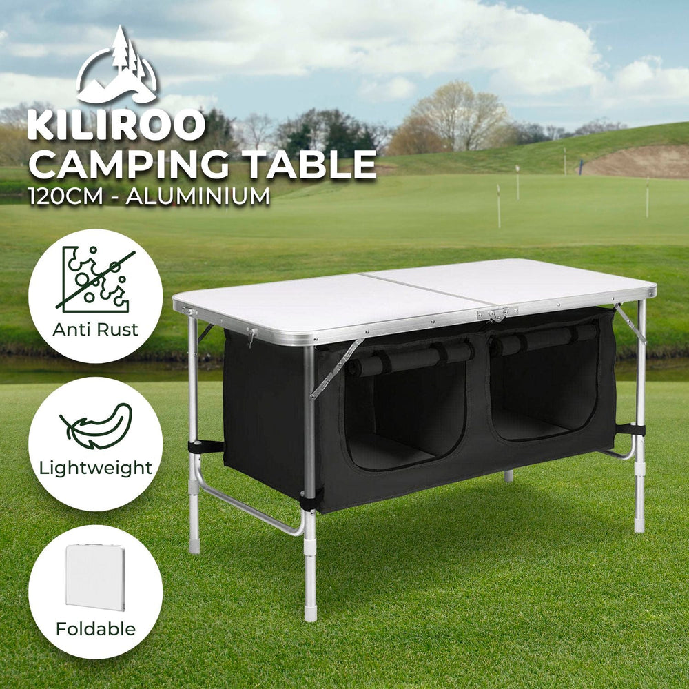 KILIROO 120cm Portable Folding Outdoor Picnic Camping Table with Storage Bag - Silver