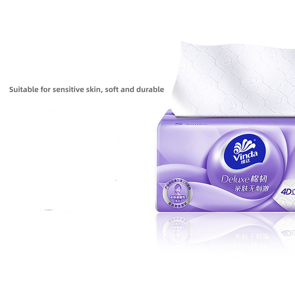 Vinda Cotton Tough Skin-Friendly Non-Irritating 3D Embossed 3-Ply Facial Tissues  100 Pulls Bonus 6+2 Packs X4Pack