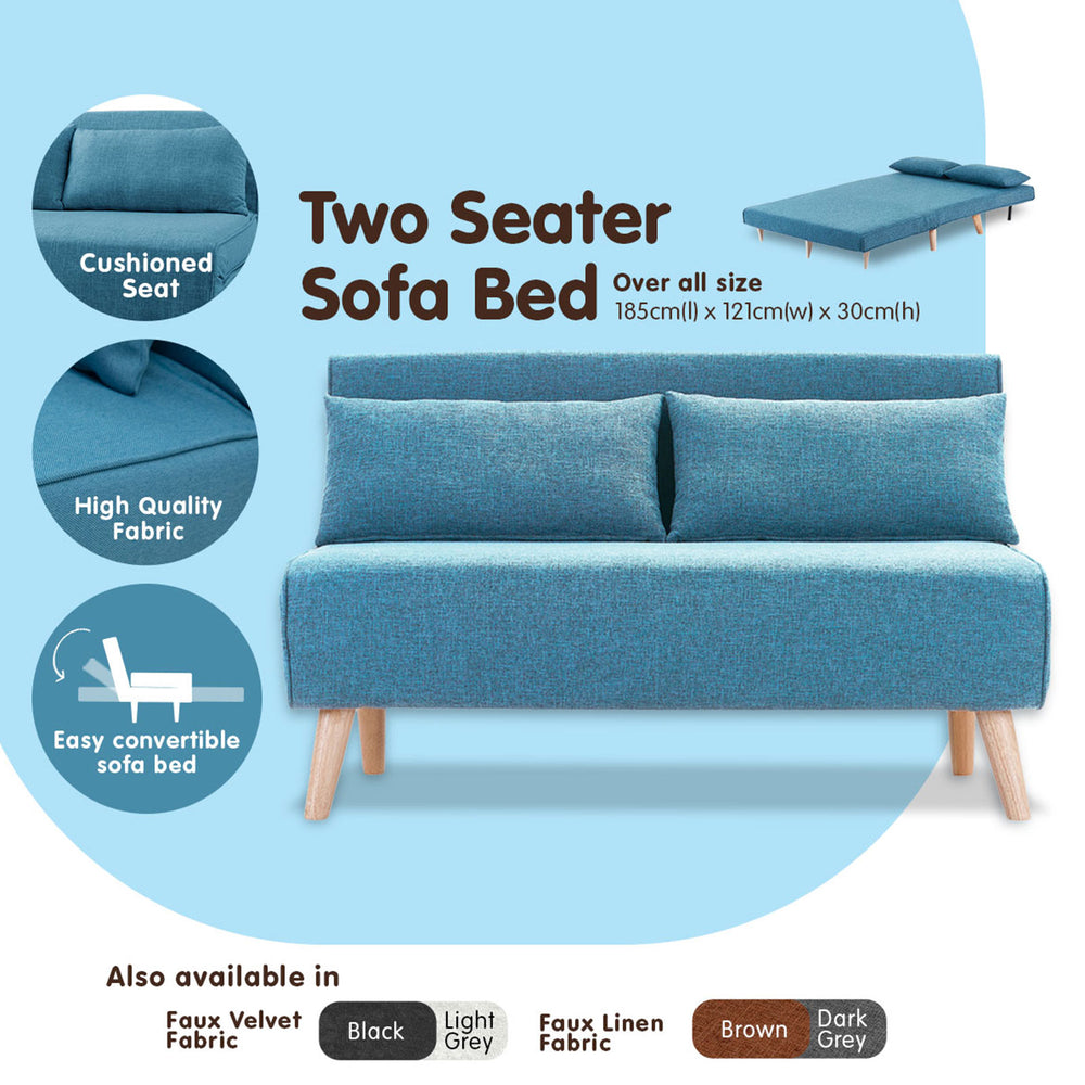 Sarantino Sofia Faux Linen Loveseat Sofa Bed - Blue