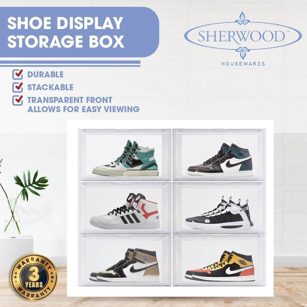 Sherwood Kicks Side Display Stackable Shoe Storage Box Clear - 6 Pack