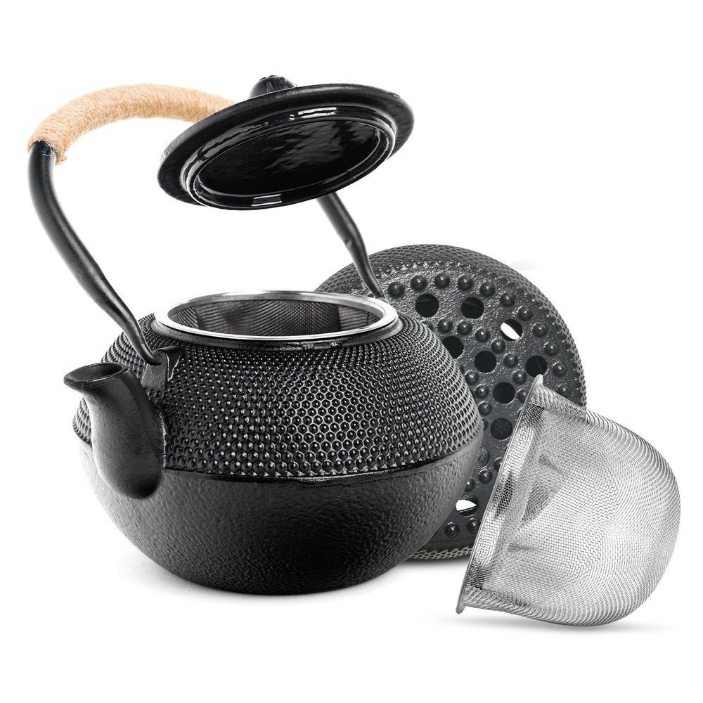 GOMINIMO 1200ML Multi-Functional Iron Teapot with Filter and Warmer Black