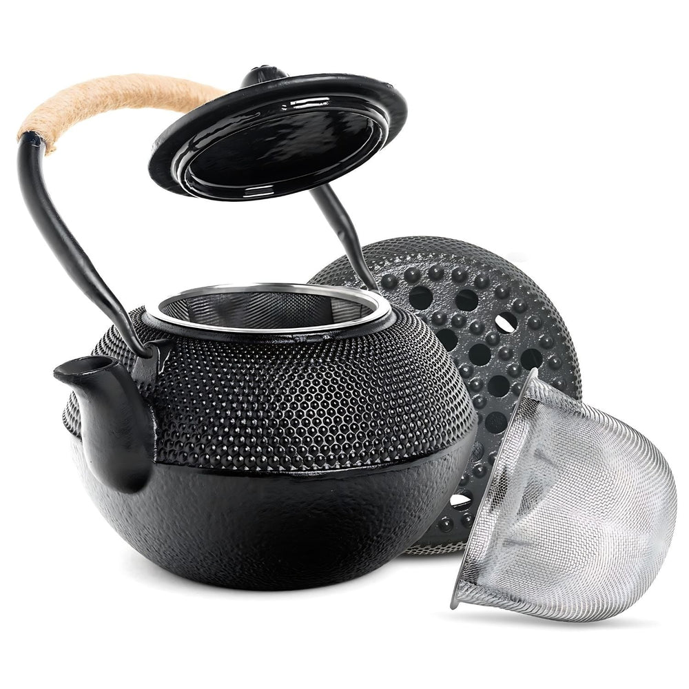 GOMINIMO 1200ml Japanese Style Iron Coffee Kettle Teapot Set with Filter and Warmer - Black