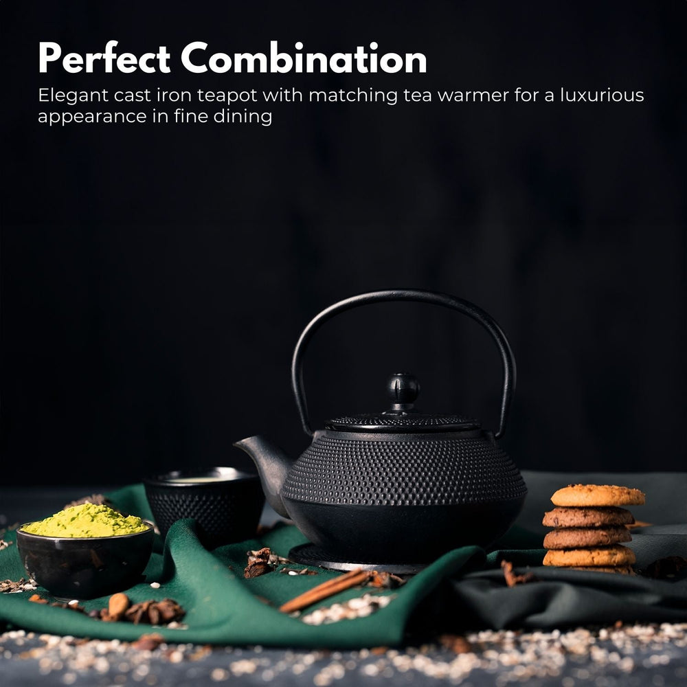 GOMINIMO 1200ml Japanese Style Iron Coffee Kettle Teapot Set with Filter and Warmer - Black