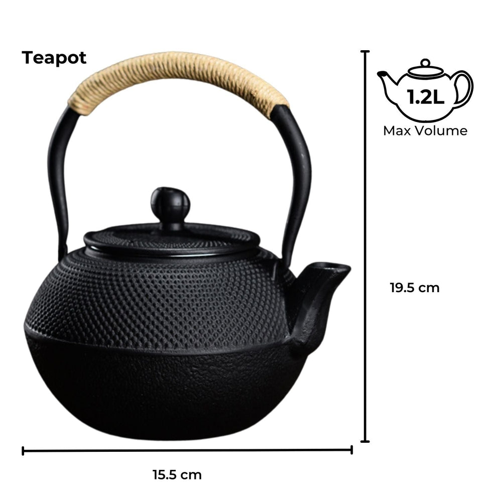 GOMINIMO 1200ml Japanese Style Iron Coffee Kettle Teapot Set with Filter and Warmer - Black