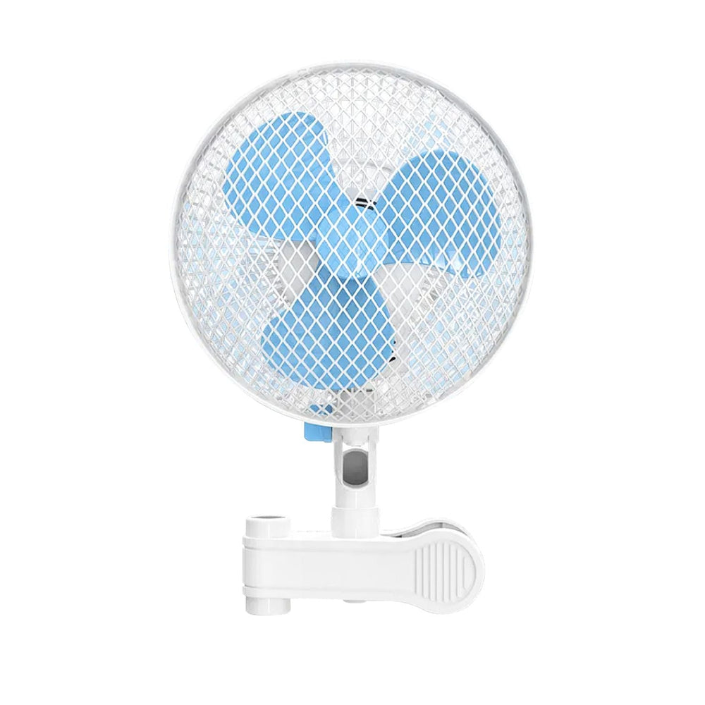 GOMINIMO Portable Oscillating Clip Fan Quiet Auto Head Shake 2 Speed White Blue