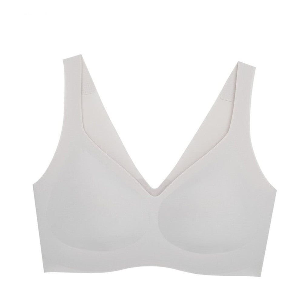 Ubras Soft Support Seamless Plunge Bra V-Neck Wireless Comfort Bra in White Size L X1pack