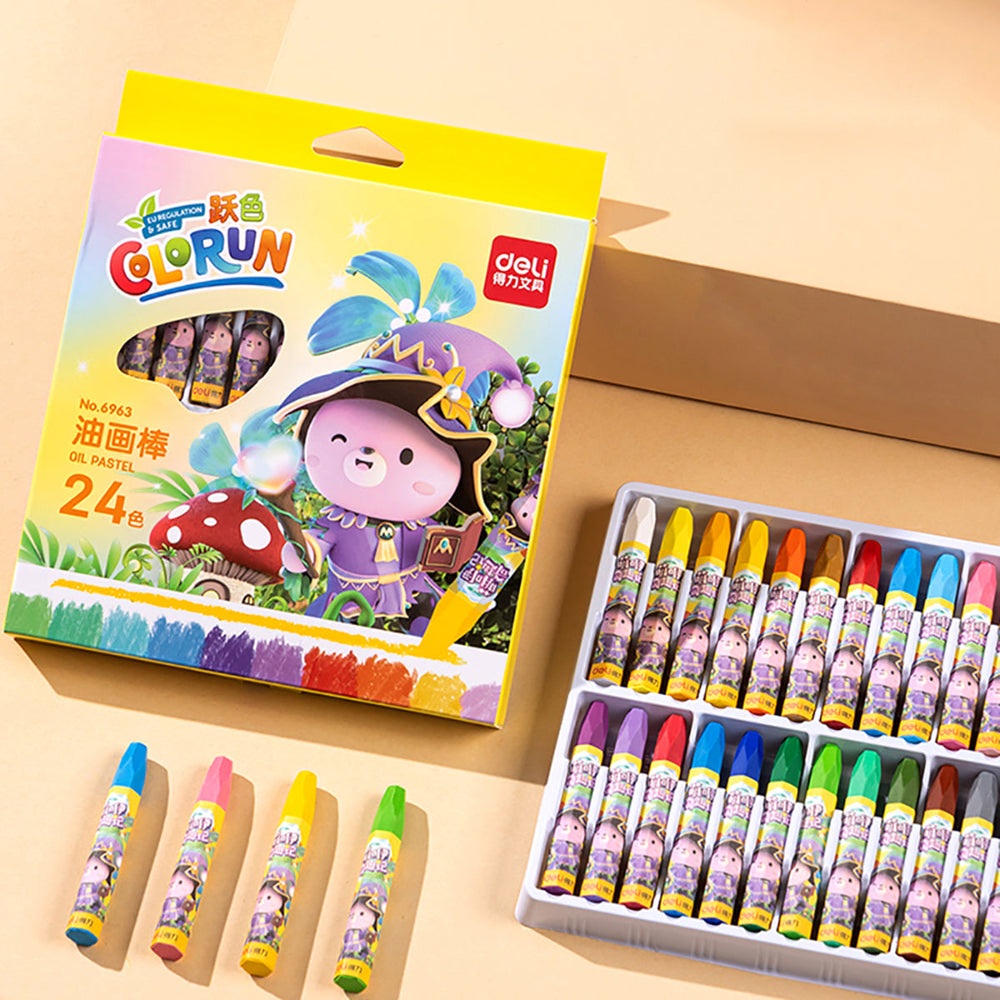 Deli Oil Painting Sticks 24 Colors Crayon Soft Oil Pastels Set for Kids Art Painting X5Pack