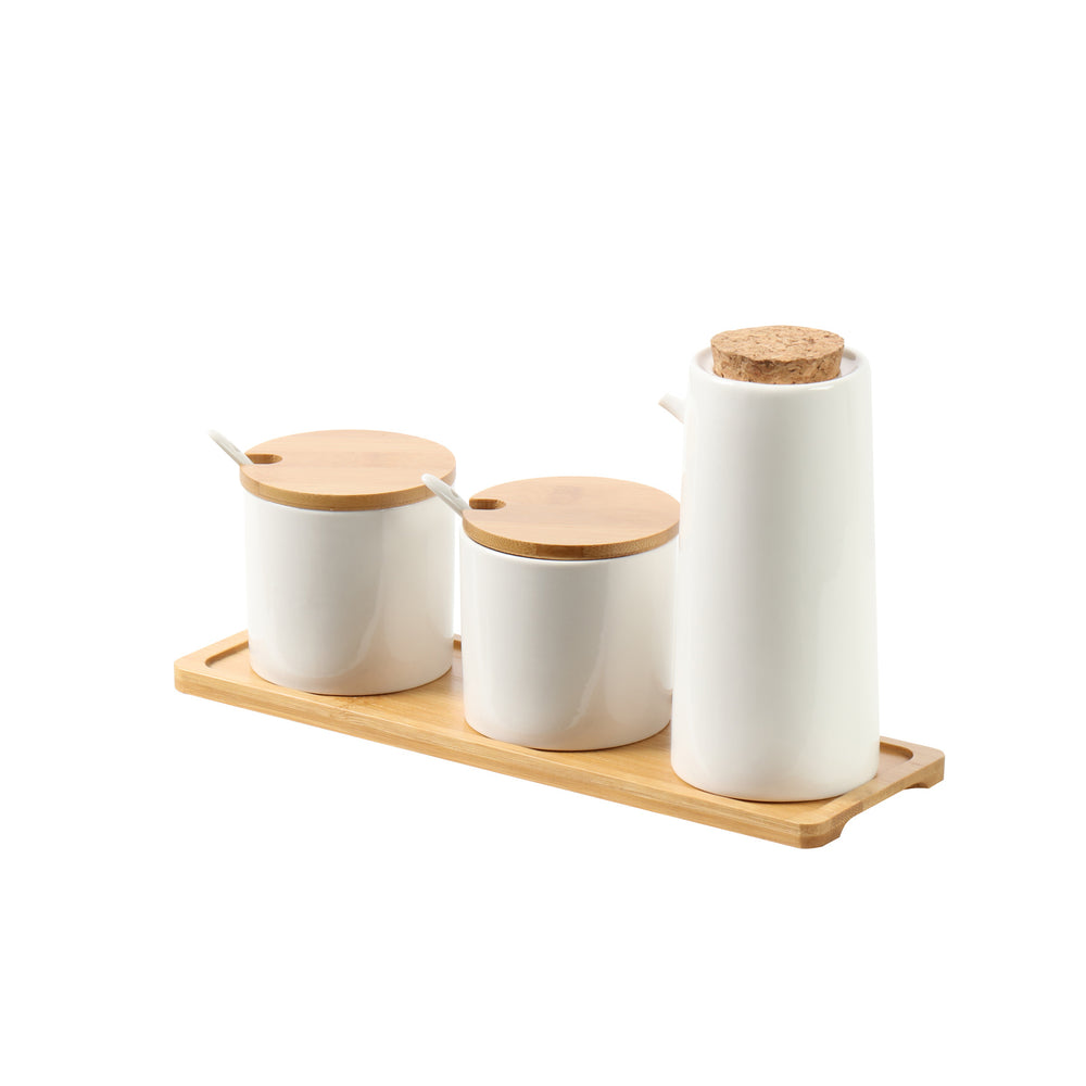 Sherwood Home Ceramic Bamboo Spice Jar and Oil Pourer - Bamboo and White - 30x9.5x17.5cm