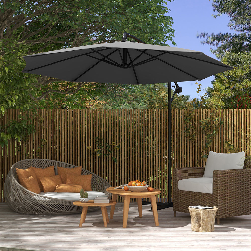 Milano 3M Outdoor Umbrella Cantilever With Protective Cover Patio Garden Shade 3 x 2.5m Grey