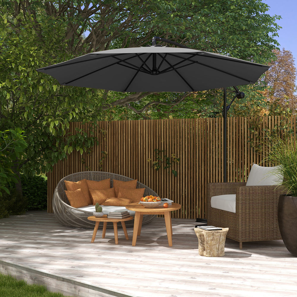 Milano 3M Outdoor Umbrella Cantilever With Protective Cover Patio Garden Shade 3 x 2.5m Grey