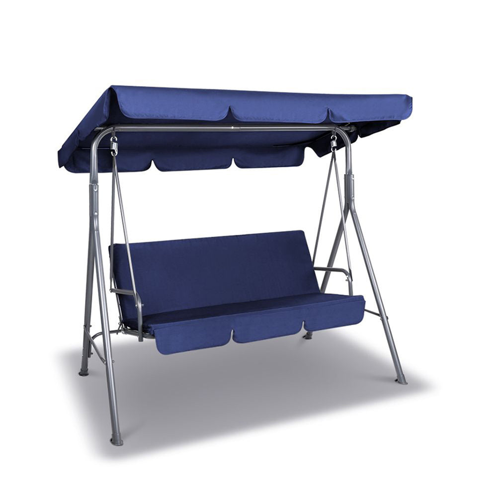 Milano Outdoor Swing Bench Seat Chair Canopy Furniture 3 Seater Garden Hammock Dark Blue