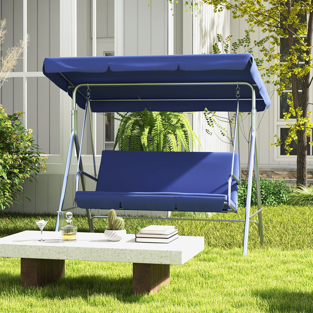 Milano Outdoor Swing Bench Seat Chair Canopy Furniture 3 Seater Garden Hammock Dark Blue