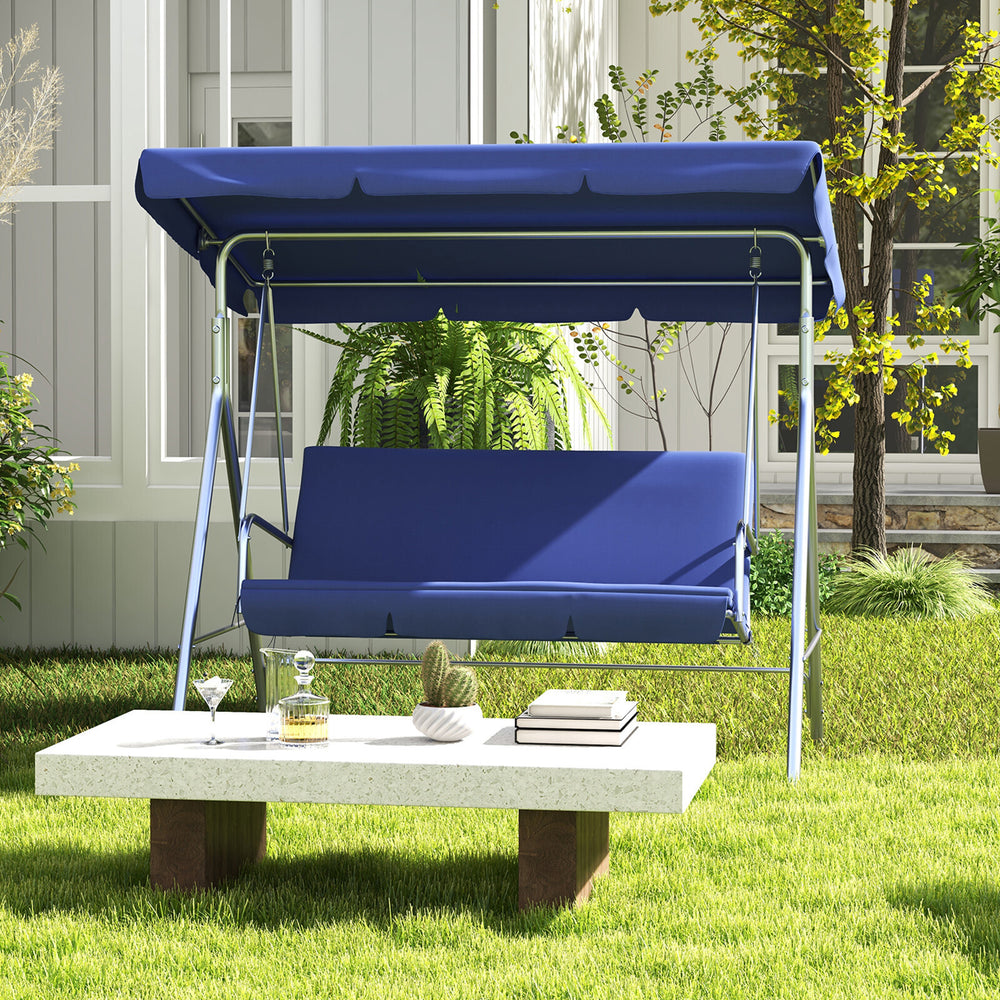 Milano Outdoor Swing Bench Seat Chair Canopy Furniture 3 Seater Garden Hammock Dark Blue