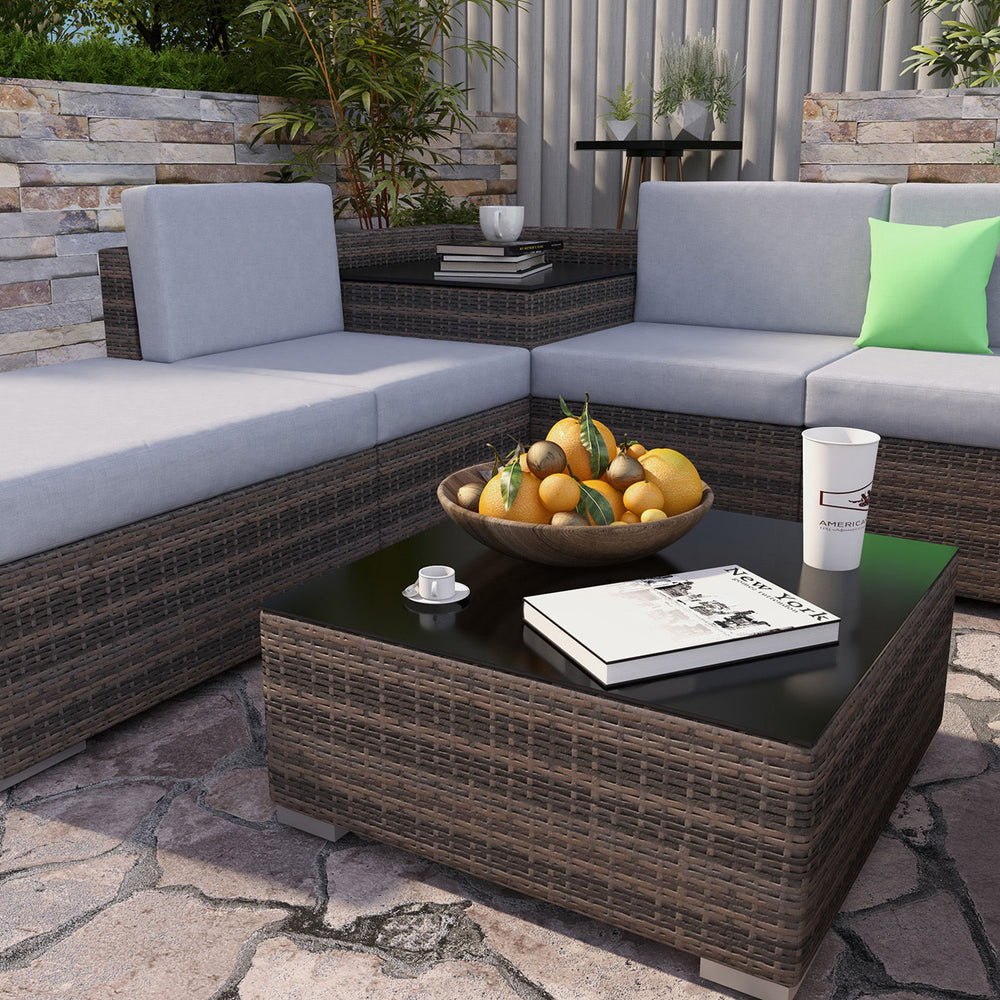 Milano 9 Piece Wicker Rattan Sofa Set Grey Outdoor Lounge Furniture Oatmeal