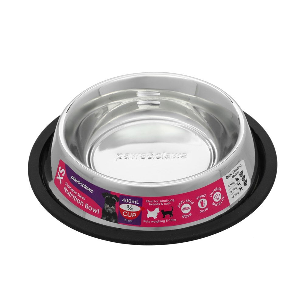 Paws &amp; Claws 400ml Stainless Steel Pet Bowl Black