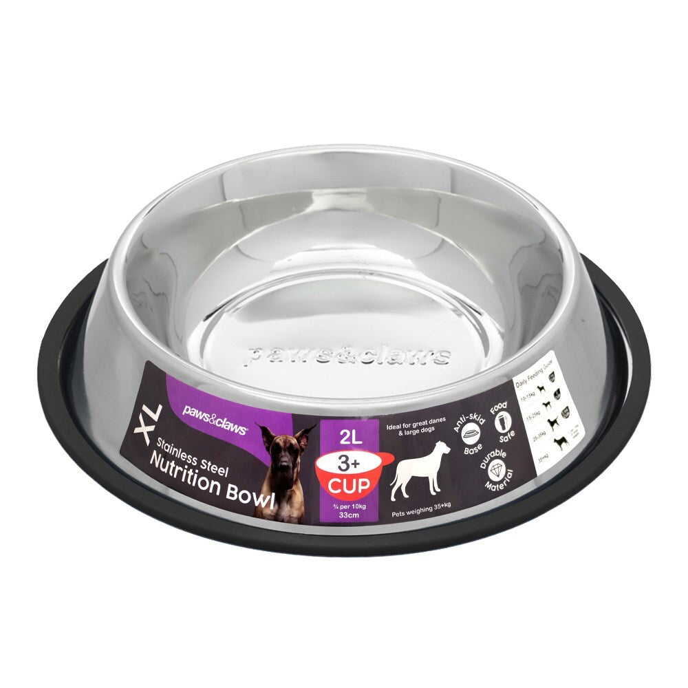 Paws &amp; Claws 2L Stainless Steel Pet Bowl Black