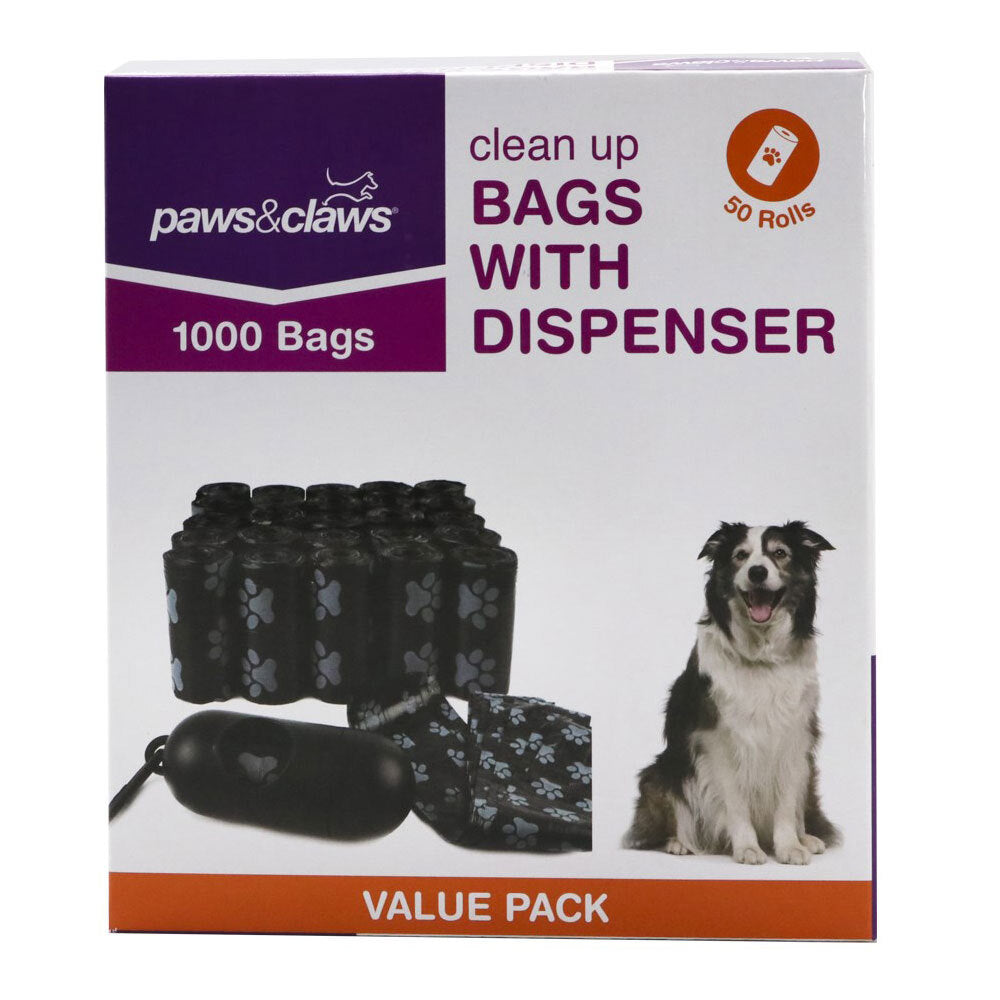 1000pc Paws &amp; Claws Doggy Clean Up Bags with Dispenser