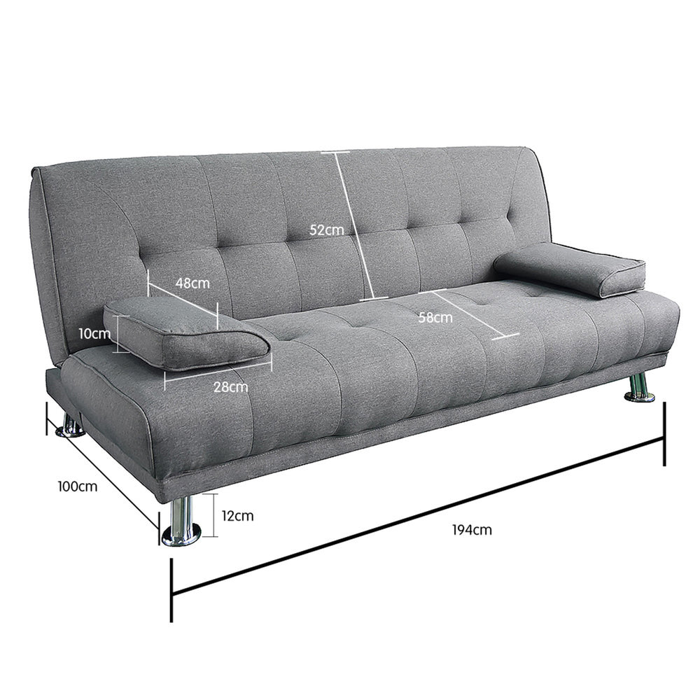 Sarantino Jolie 3-Seater Linen Futon Sofa Bed - Light Grey