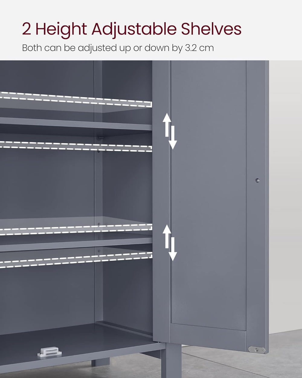 VASAGLE Bathroom Kitchen Cupboard Storage Organiser 2 Door Floor Cabinet - Gray