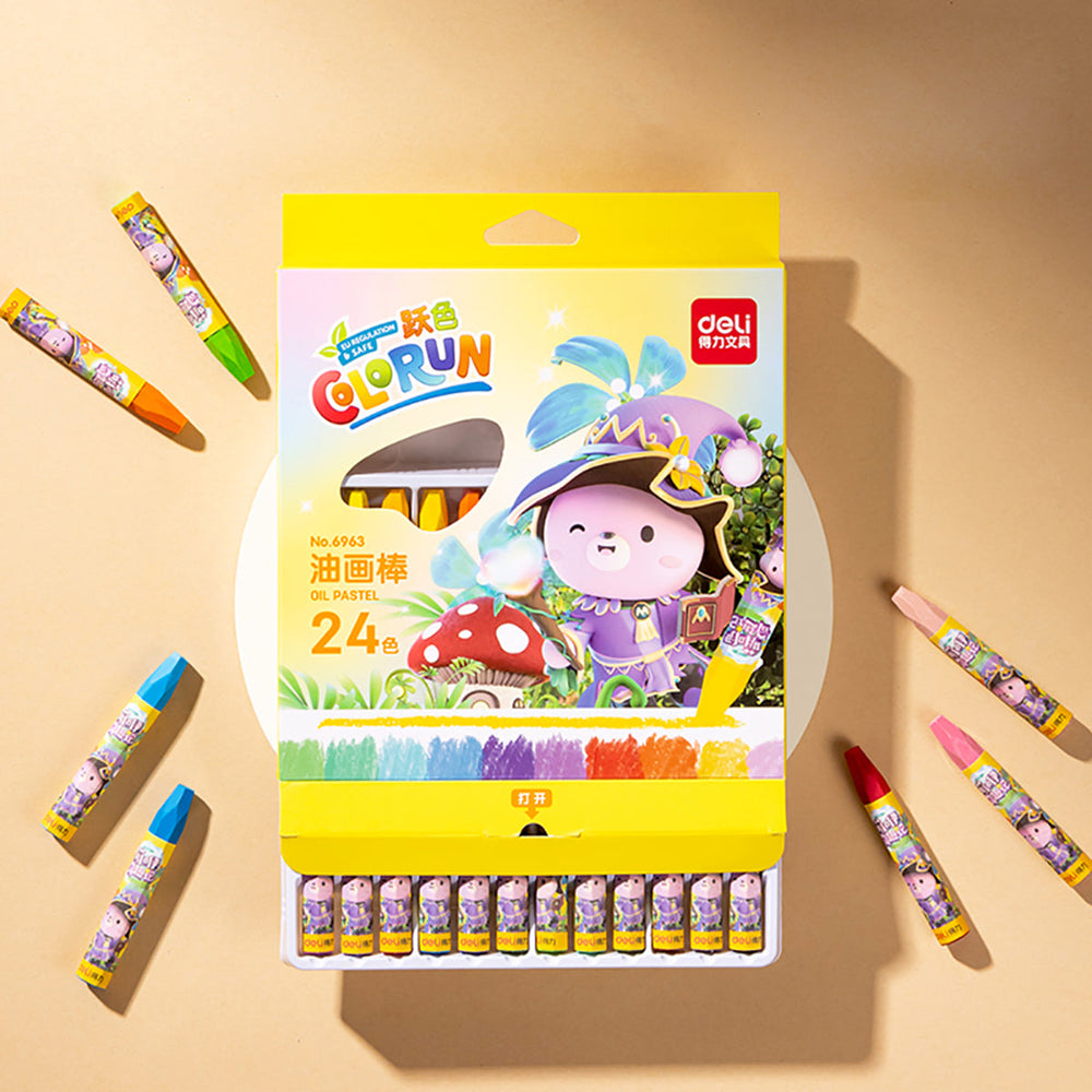 Deli Oil Painting Sticks 24 Colors Crayon Soft Oil Pastels Set for Kids Art Painting X5Pack
