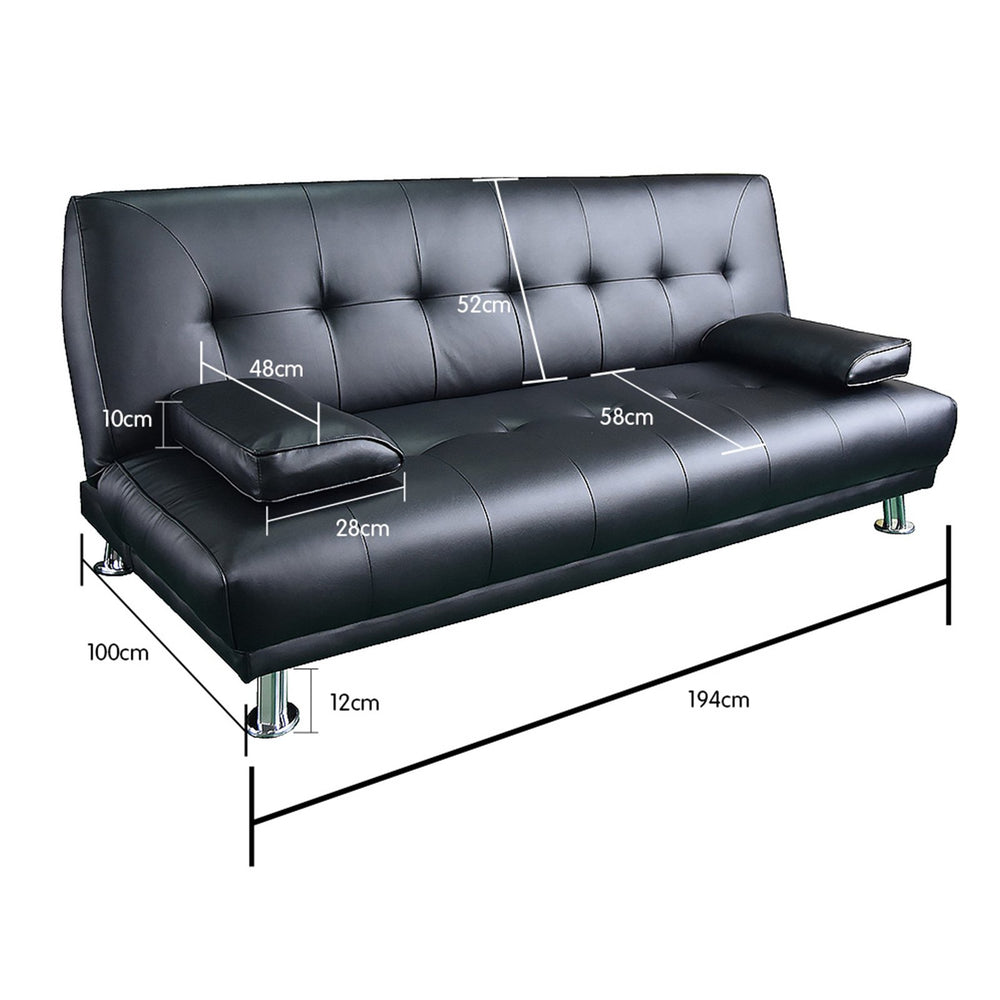 Sarantino Jolie 3-Seater Linen Futon Sofa Bed - Black