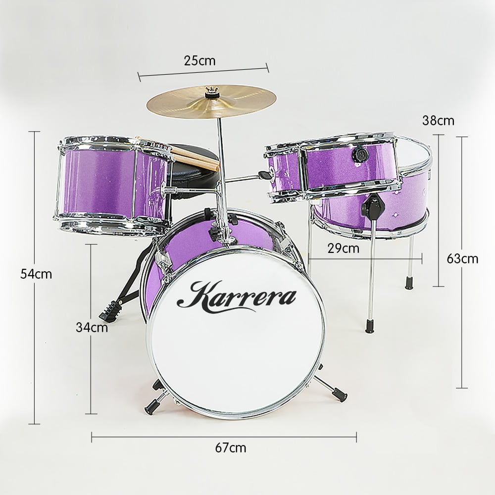 Karrera Childrens 4 Piece Purple Drum Kit Set Musical Instrument - kids