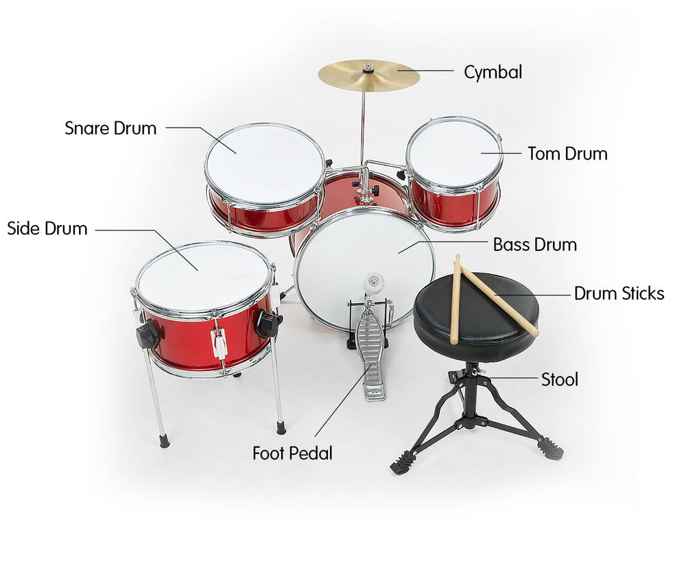 Kerrera Childrens 4 Piece Red Drum Kit Set Musical Instrument - kids