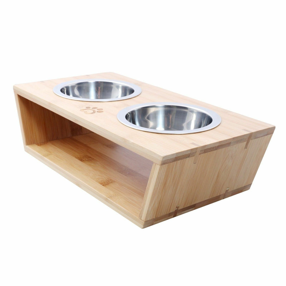 Charlie&#39;s Raised Bamboo Feeder with Dual Steel Bowls Large