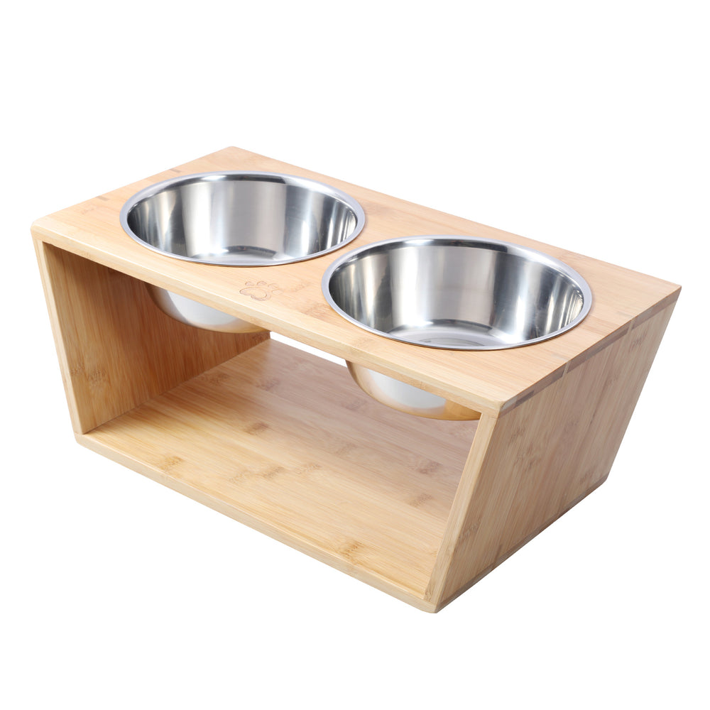 Charlie&#39;s Raised Bamboo Feeder with Dual Steel Bowls Large
