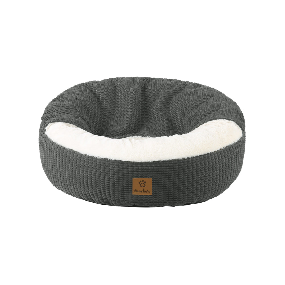 Charlie&#39;s Snookie Hooded Calming Dog Bed Charcoal Small