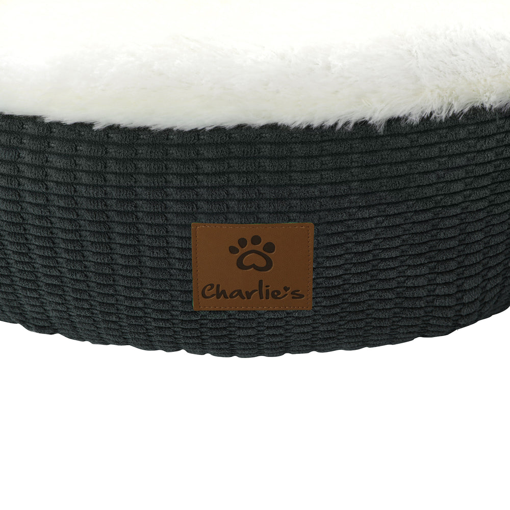 Charlie&#39;s Snookie Hooded Calming Dog Bed Charcoal Medium