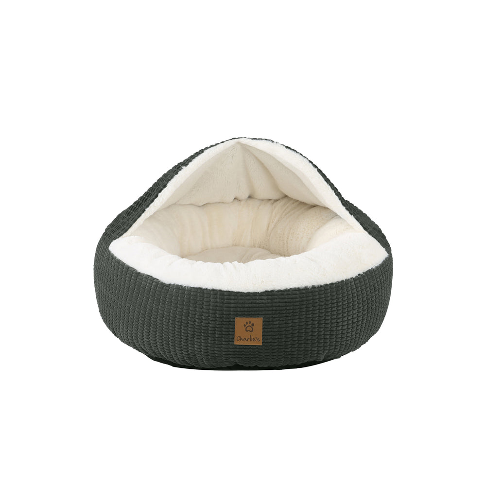 Charlie&#39;s Snookie Hooded Calming Dog Bed Charcoal Medium