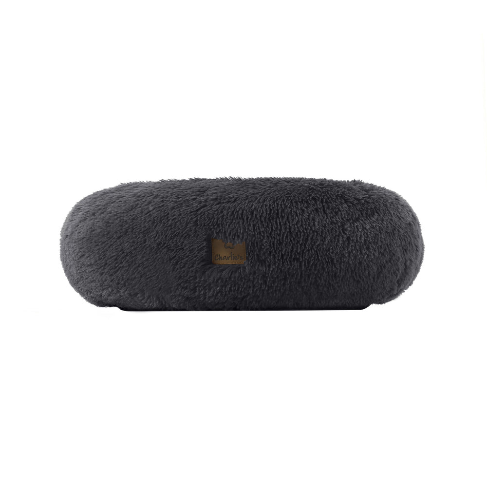 Charlie&#39;s Shaggy Faux Fur Donut Calming Pet Nest Bed Charcoal Small