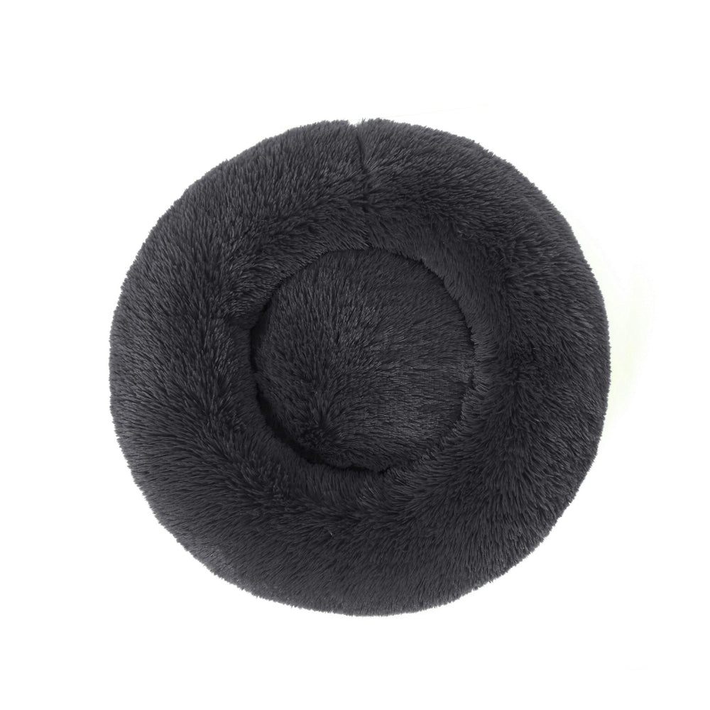 Charlie&#39;s Shaggy Faux Fur Donut Calming Pet Nest Bed Charcoal Small