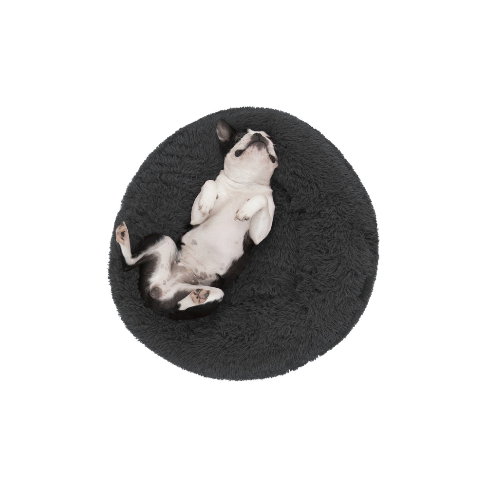 Charlie&#39;s Shaggy Faux Fur Donut Calming Pet Nest Bed Charcoal Small