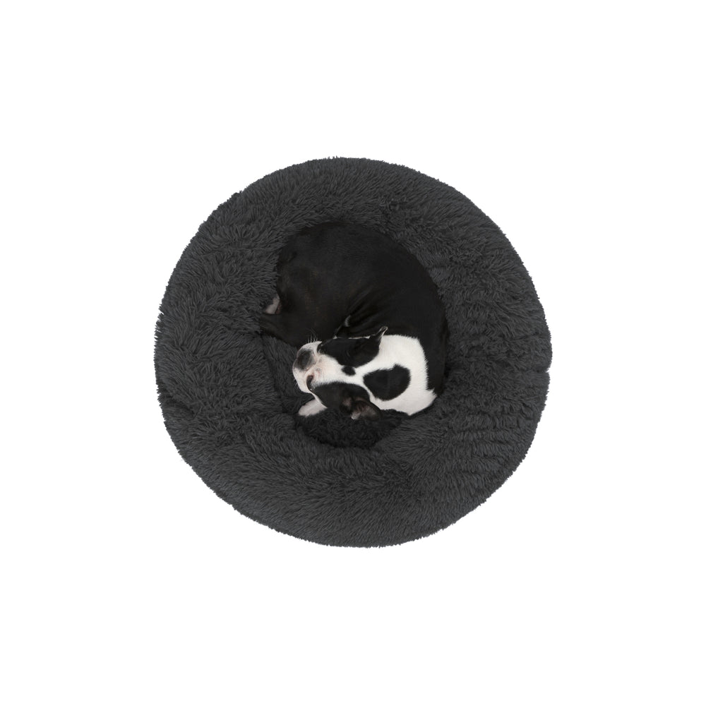 Charlie&#39;s Shaggy Faux Fur Donut Calming Pet Nest Bed Charcoal Small