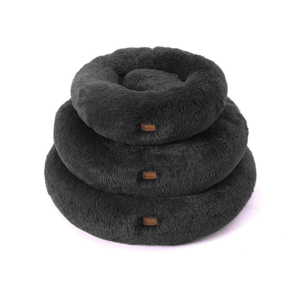 Charlie&#39;s Shaggy Faux Fur Donut Calming Pet Nest Bed Charcoal Small