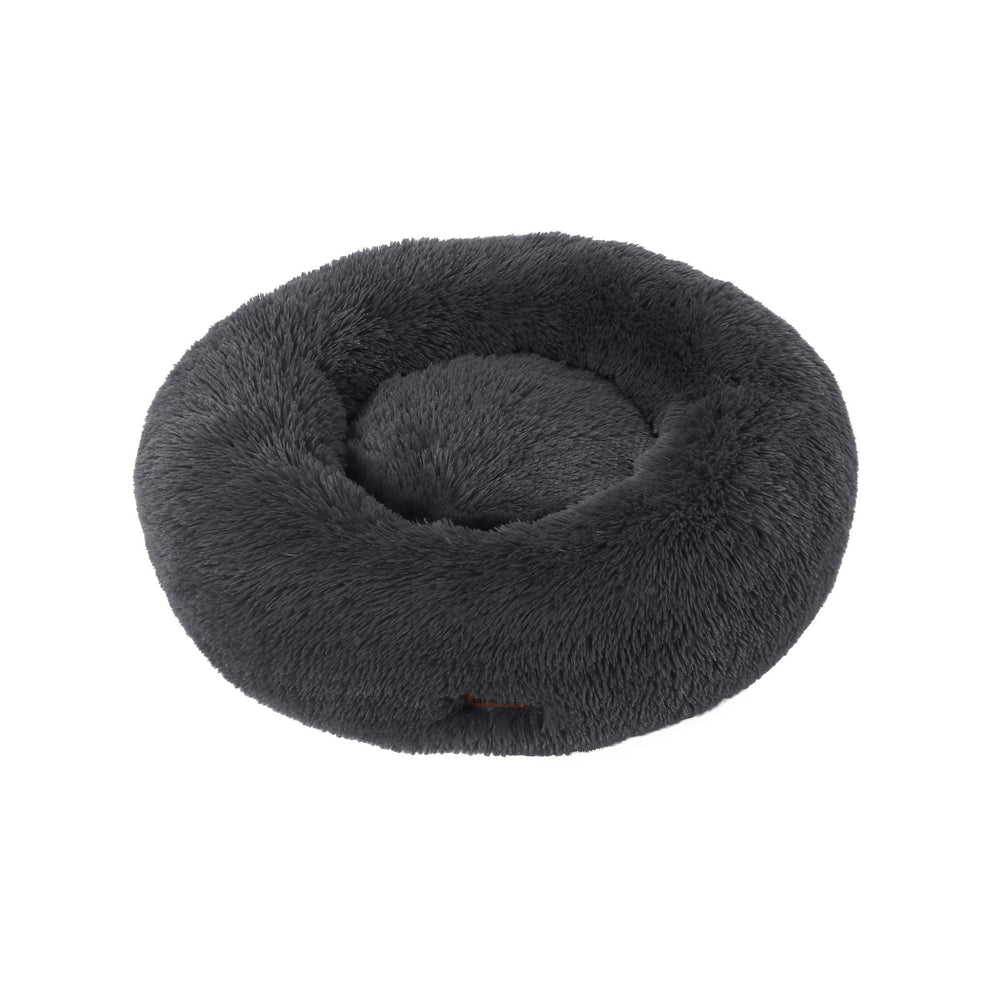 Charlie&#39;s Shaggy Faux Fur Donut Calming Pet Nest Bed Charcoal Small